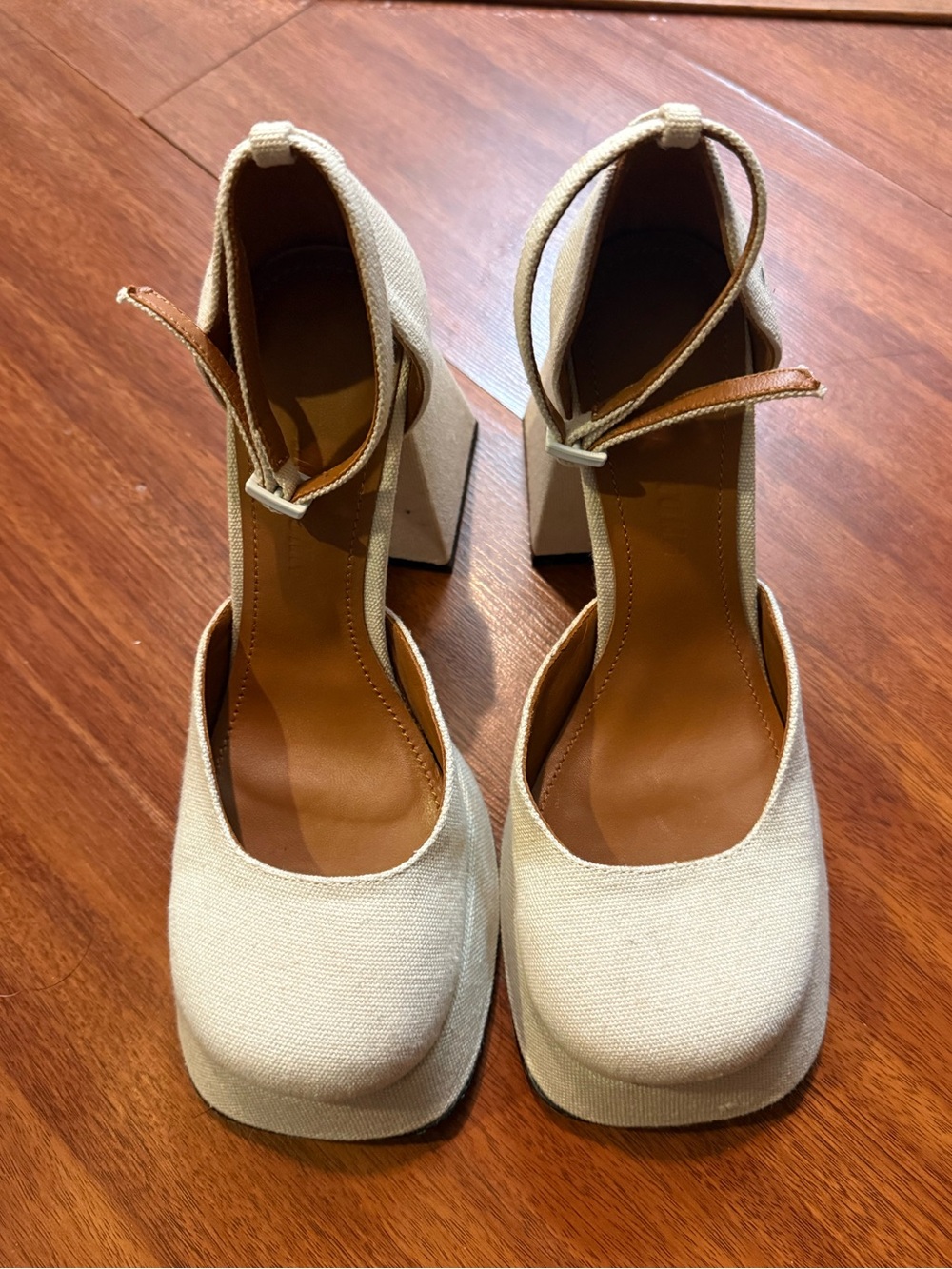 SHUSHU/TONG OFF WHITE CANVAS PLATFORM HEELS - BEIGE - Picture 2 of 13